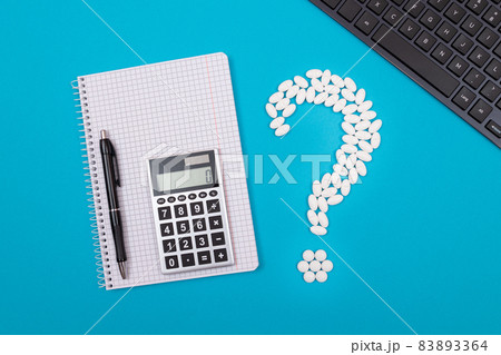 White Question Mark and Calculator. Pharmaceutical Industry and Medicinal Products White Question Mark and Calculator. Pharmaceutical Industry and Medicinal Products 83893364