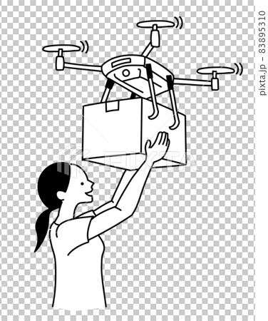 無人機交付交付插圖黑白單色 83895310