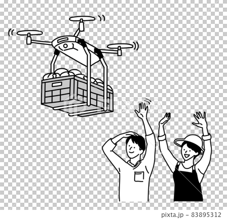 Drone delivery delivery illustration black and white monochrome 83895312