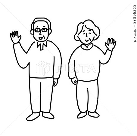手をふる老夫婦 おじいちゃん おばあちゃん 手を振る イラストのイラスト素材 6255
