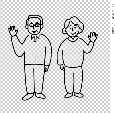 An old couple waving their hands, grandpa, grandma, waving their hands, illustrations 83896255