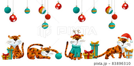 Watercolor set with funny new year tigers. 83896310