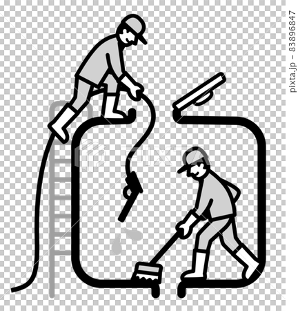 水箱、接水層、清潔工、單調插圖 水箱、接水層、清潔工、單調插圖 83896847