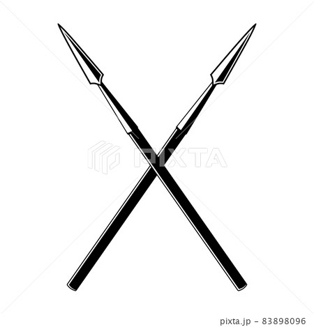 Crossed spears. Vector black outline icon illustration 83898096