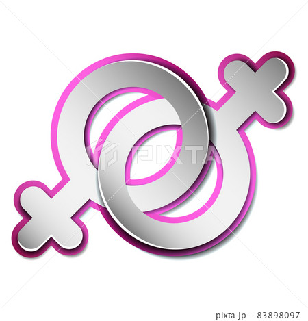 Paper female linked gender icons like symbol of homosexual women couple. 83898097
