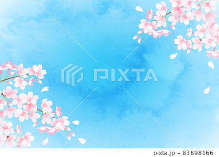 春の桜と青空の水彩のベクターイラスト背景のイラスト素材 8166