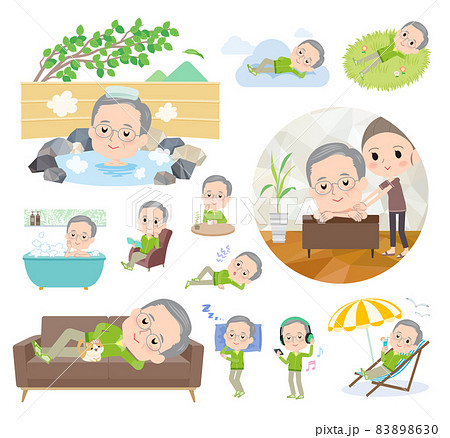 リラックスに関する緑ジャージ高齢男性のセット 83898630