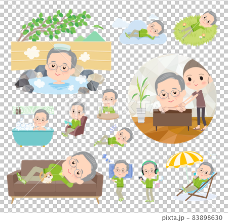 Green jersey elderly men's set on relaxation 83898630