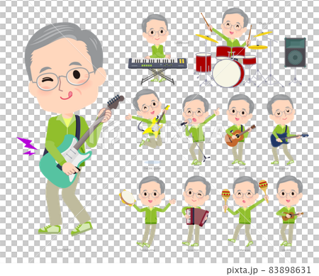 一組身穿綠色球衣的老人演奏搖滾樂和流行音樂 83898631