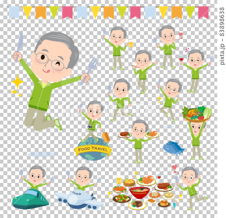 綠色球衣老年男士參加美食活動 83898638