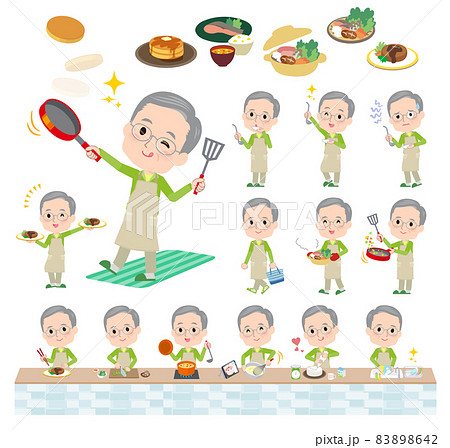 料理に関する緑ジャージ高齢男性のセット 料理に関する緑ジャージ高齢男性のセット 83898642