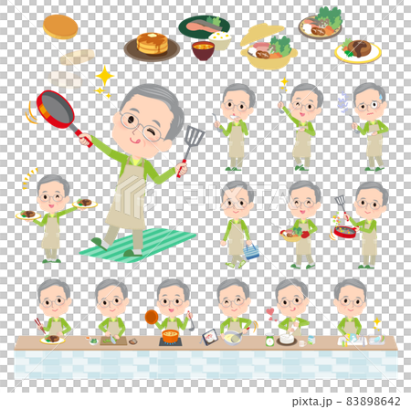 Green jersey elderly men's set on cooking 83898642