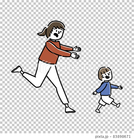 男の子を追いかける母親のイラスト 83898671