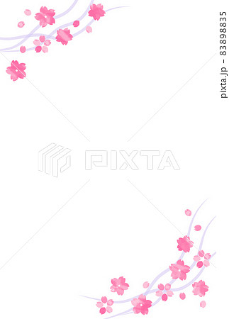 水彩手書きの桜の花のフレームポストカードのイラスト素材 85
