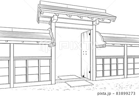 漫画風ペン画イラスト　和風_門 83899273