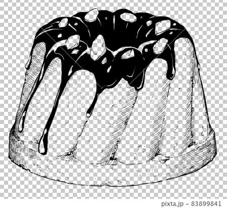 チョコソースをかけたケーキのイラスト　白下地あり　※線画のみの下地無しバージョンは別売り 83899841