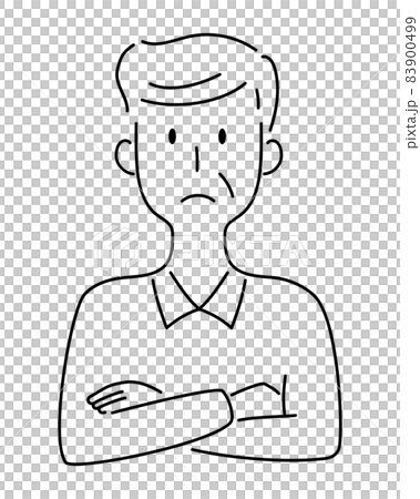 腕を組んで困った顔をする高齢の男性のベクターイラストのイラスト素材
