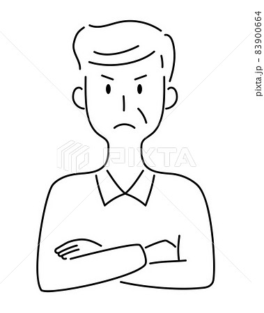 腕を組んで怒った顔をする高齢の男性のベクターイラスト 83900664