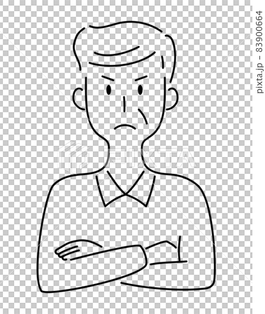 腕を組んで怒った顔をする高齢の男性のベクターイラスト 83900664