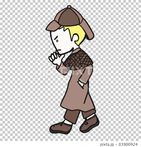 顎に手を当てて歩く中年の探偵 男3 のイラスト素材