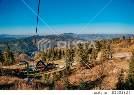 Ski lift in beautiful mountains. Mount Zakhar Berkut. Ukraine. Attractions. 83903322