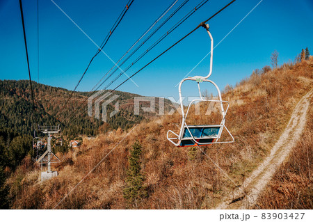 Ski lift in beautiful mountains. Mount Zakhar Berkut. Ukraine. Attractions. Ski lift in beautiful mountains. Mount Zakhar Berkut. Ukraine. Attractions. 83903427
