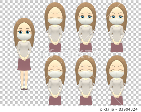 [Facial expression A] Caucasian female knit straight front 83904324