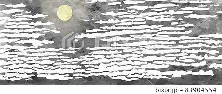 浮世絵風の雲と満月 83904554