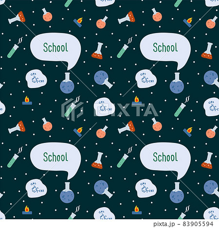 Pattern learning in schools. Cartoon background with the Inscription School. Children's textile substrate for Chemistry lesson. Pattern learning in schools. Cartoon background with the Inscription School. Children's textile substrate for Chemistry lesson. 83905594