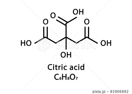Citric acid molecular structure. Citric acid skeletal chemical formula. Chemical molecular formula vector illustration 83906892