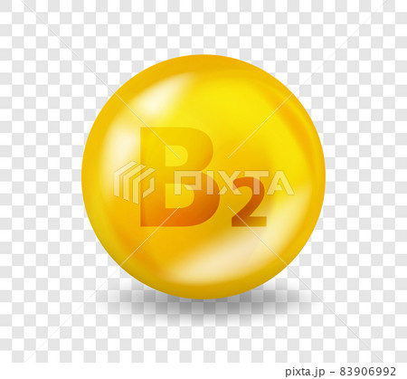 Vitamin B2 Riboflavin. Vitamin complex illustration concept. B2 Riboflavin pill capsule. 3D Yellow drug nutrition design. 83906992