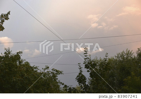 Evening beautiful stormy sky in an industrial city 83907241