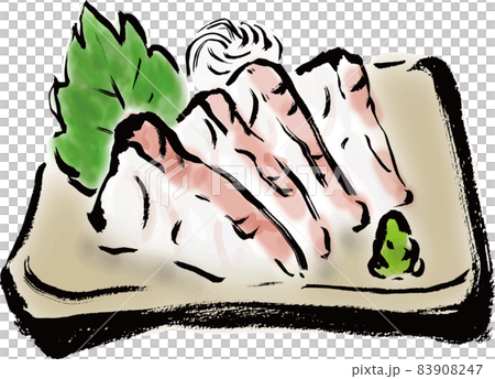 Japanese style hand-drawn brush illustration of sea bream sashimi 83908247