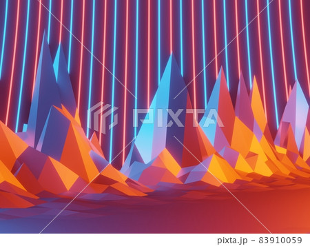 3d render of RGB neon light on darkness background. Abstract Laser lines show at night. Ultraviolet spectrum beam scene 83910059