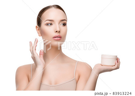 Beautiful Young Woman with Clean Fresh Skin isolated on white background Beautiful Young Woman with Clean Fresh Skin isolated on white background 83913224