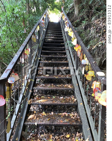 ハートの絵馬に彩られた階段 83913312