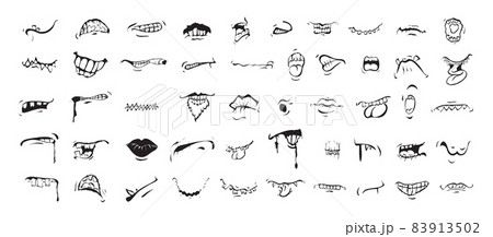 Cartoon Mouths Expressions in Sketch Style 83913502