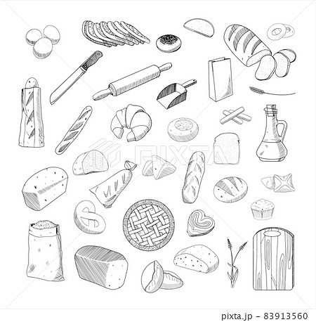 Illustrations of Bread in Art Ink Style 83913560