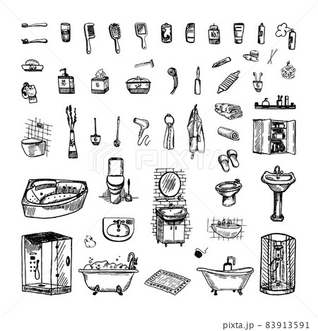 Bathroom Illustrations in Art Ink Style 83913591