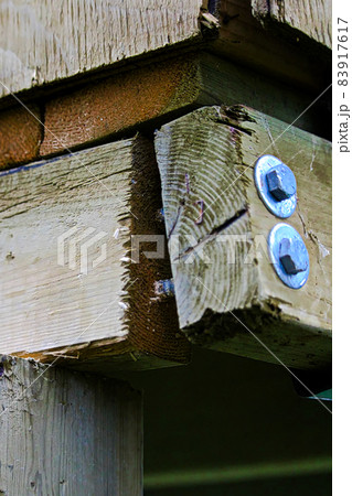 Damage where lag bolts have been pulled out of a frame Damage where lag bolts have been pulled out of a frame 83917617