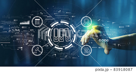 Compliance theme with hand pressing a technology screen Compliance theme with hand pressing a technology screen 83918087