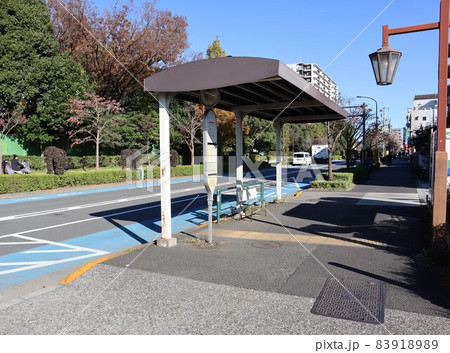屋根付きのバス停と街灯 屋根付きのバス停と街灯 83918989