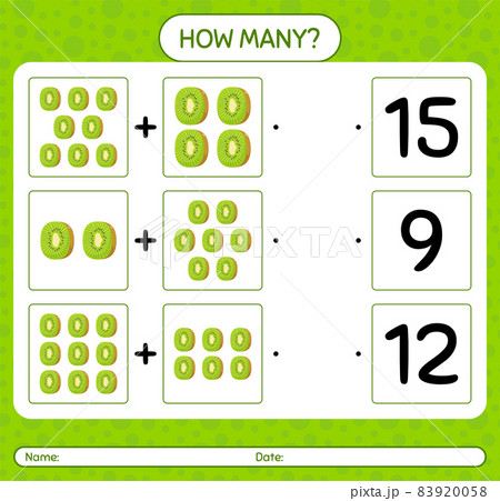 How many counting game with kiwi. worksheet for preschool kids, kids activity sheet, printable worksheet 83920058