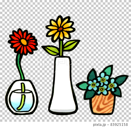 卓上花、一輪挿し 3点セット シンプルでかわいい手描きイラスト 卓上花、一輪挿し 3点セット シンプルでかわいい手描きイラスト 83925158