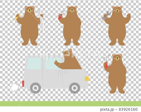 工具を持つ作業員と配送する運転手セット【くまさんシリーズ】 工具を持つ作業員と配送する運転手セット【くまさんシリーズ】 83926160