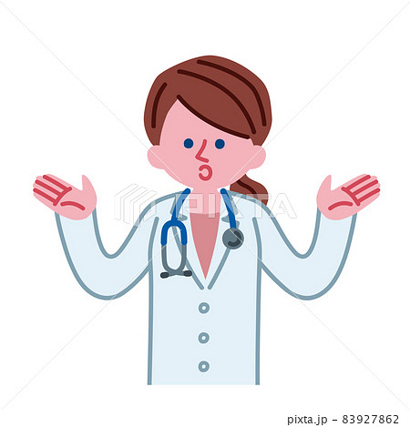 両手を挙げている医者 女性 のイラストのイラスト素材