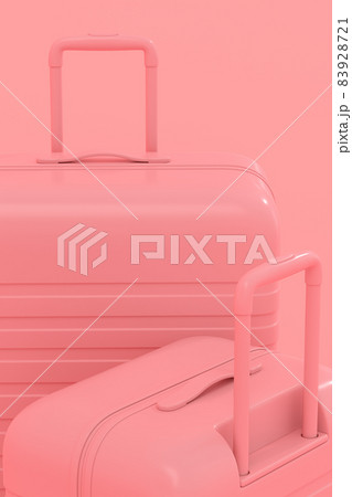 Monochrome suitcase or baggage on pink background. 3D render of summer vacation concept and holidays 83928721