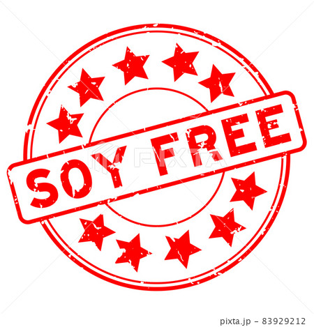 Grunge red soy free word with star icon round rubber seal stamp on white background 83929212