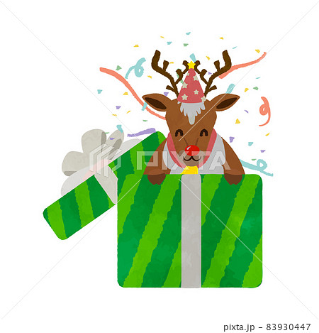 クリスマスプレゼントボックスから出てくるトナカイ クリスマスプレゼントボックスから出てくるトナカイ 83930447