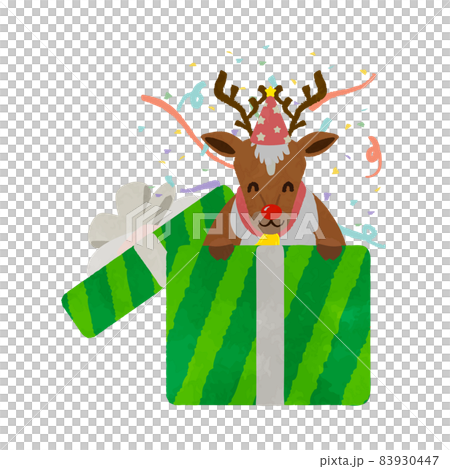 クリスマスプレゼントボックスから出てくるトナカイ クリスマスプレゼントボックスから出てくるトナカイ 83930447